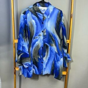 Caroline Rose watercolor print button-down blouse size 2X. EUC.